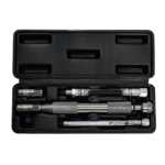 a set of tools in a black case on a white background