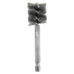 a brush with a metal handle on a white background