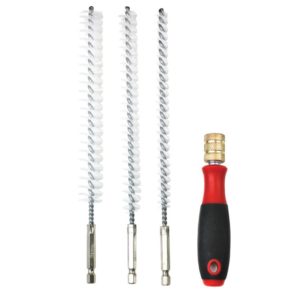 a set of three brushes and a screwdriver on a white background