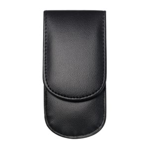 a black leather wallet on a white background