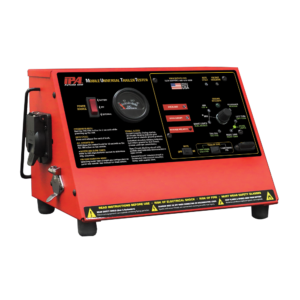 a red and black ipm mobile universal trailer tester